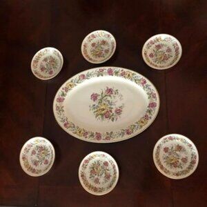 7 Piece Set Royal Jackson Fine China Lady Mayfair Serving Platter & Sauce Bowls